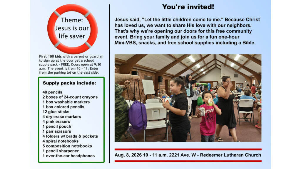 Mini VBS and school supply giveaway.