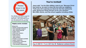 Mini VBS and school supply giveaway.